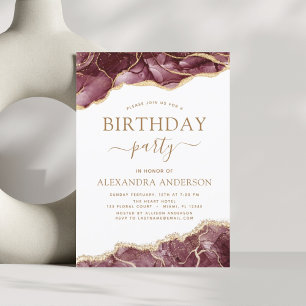 Lámina Agate Burgundy Birthday Party Any Age Invitation