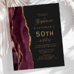 Lámina Agate de oro de Borgoña oscuro 50 cumpleaños<br><div class="desc">El borde izquierdo de esta elegante y moderna invitación a la fiesta de 50 años cuenta con una acuarela de color burdeos bordeada por un purpurina de imitación de oro. El texto del personalizable combina la escritura a mano de color dorado, las fuentes de copperplate y cursiva sobre un fondo...</div>