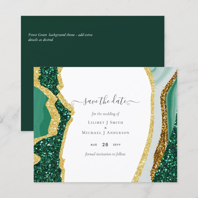 Lámina Agate de oro esmeralda - Boda SAVE the DATE Budget (Anverso / Reverso)