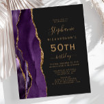 Lámina Agate de oro púrpura presupuestal 50 cumpleaños os<br><div class="desc">El borde izquierdo de esta elegante y moderna invitación a la fiesta de 50 años cuenta con un borde de batido color morado con un purpurina de imitación de oro. El texto del personalizable combina la escritura a mano de color dorado, las fuentes de copperplate y cursiva sobre un fondo...</div>