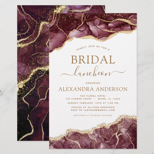 Lámina Agate de presupuesto Burgundy Bridal Shower Lunche (Anverso / Reverso)