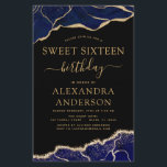 Lámina Agate de presupuesto dulce 16 oro azul de la marin<br><div class="desc">El Agate de Presupuesto Geode Black,  la Marina Azul y las Invitaciones a la Fiesta de Cumpleaños de los Relieves metalizados dorados - incluye un moderno y elegante guión para la celebración especial de Dieciséis (16) Cumpleaños.</div>