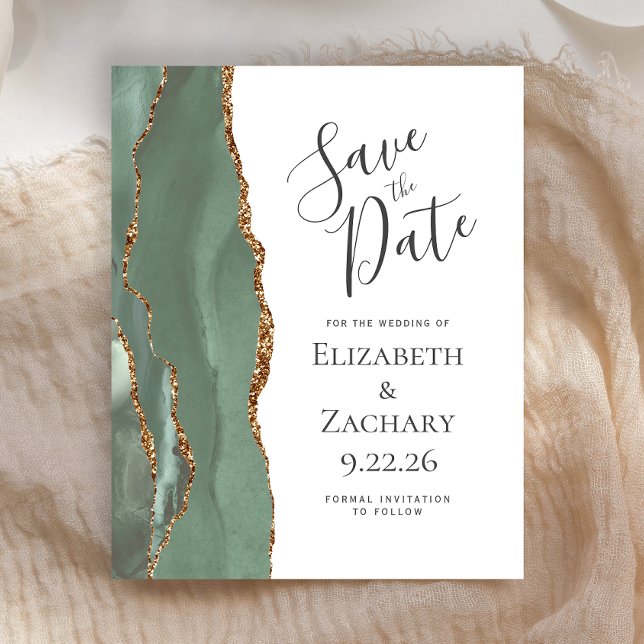 Lámina Agate de presupuesto Sage Green Gold Save the Date (Subido por el creador)