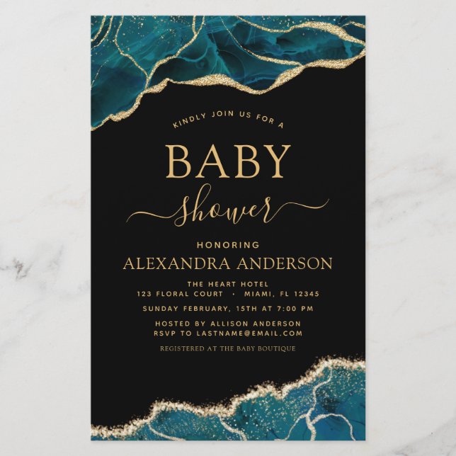Lámina Agate de presupuesto Turquoise Baby Shower Gold Ve (Anverso)