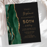 Lámina Agato de oro verde esmeralda presupuestal oscuro 5<br><div class="desc">El borde izquierdo de esta elegante y moderna invitación a la fiesta de 50 años cuenta con un borde de batido de color verde esmeralda adornado con un falso purpurina de oro. El texto del personalizable combina la escritura a mano de color dorado, las fuentes de copperplate y cursiva sobre...</div>