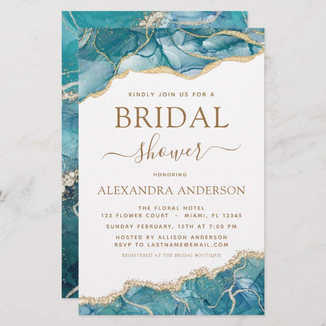 Lámina Agitación presupuestaria Turquesa Bridal Shower Ve (Anverso / Reverso)