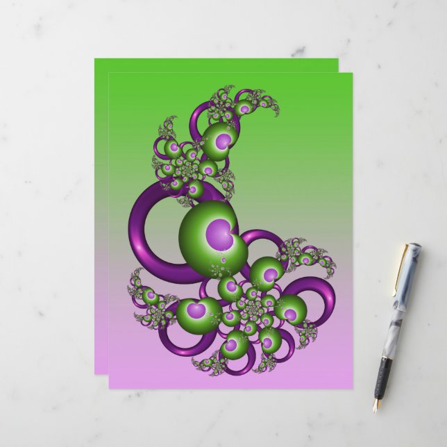 Lámina Agradables corazones verdes rosados modernos abstr (Anverso/Reverso In Situ)