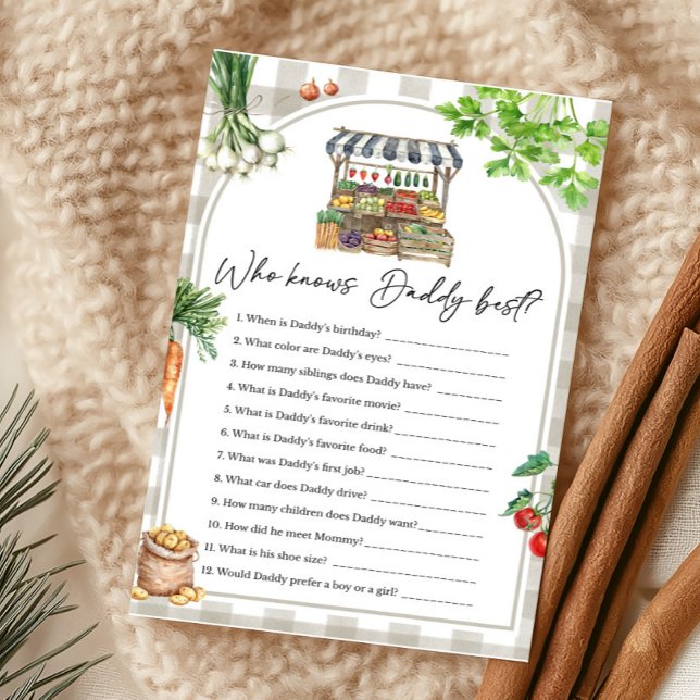 Lámina Agricultores de la zona que conocen mejor a papá (Farmers Market Baby Shower Who knows Daddy Best Game)