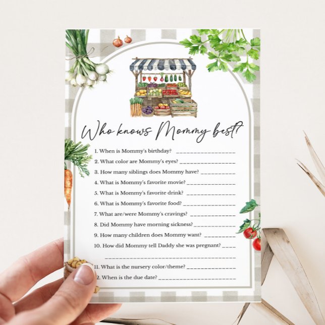 Lámina Agricultores que crecen localmente y conocen a mam (Farmers Market Baby Shower Who knows Mommy Best Game )