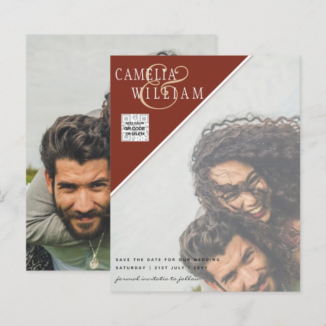 Lámina AHORRAR FOTO GUARDAR FECHA CÓDIGO QR RSVP Canela (Anverso / Reverso)