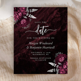 Lámina Ahorre Burgundy Floral de Plata Save the Date