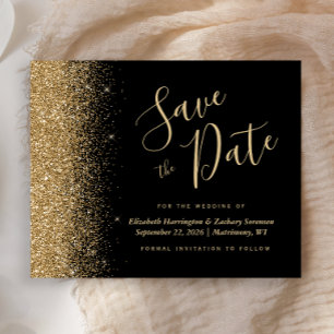 Lámina Ahorre en oro negro Glitter Save the Date