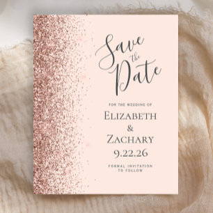 Lámina Ahorre en Rosa Dorado Glitter Rosa Save the Date