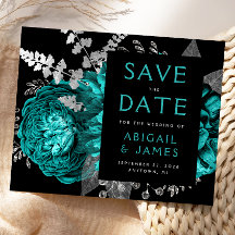 Ahorre la fecha floral azul teal plateado Presupue