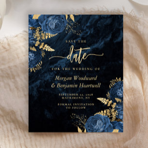 Lámina Ahorro Azul Marino Floral Dorado Boda Guardar la F