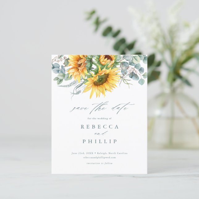 Lámina Ahorro Bodas Rústicas Girasoles Save The Date (Anverso de pie)
