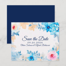 Ahorro de fecha floral acuarela azul océano