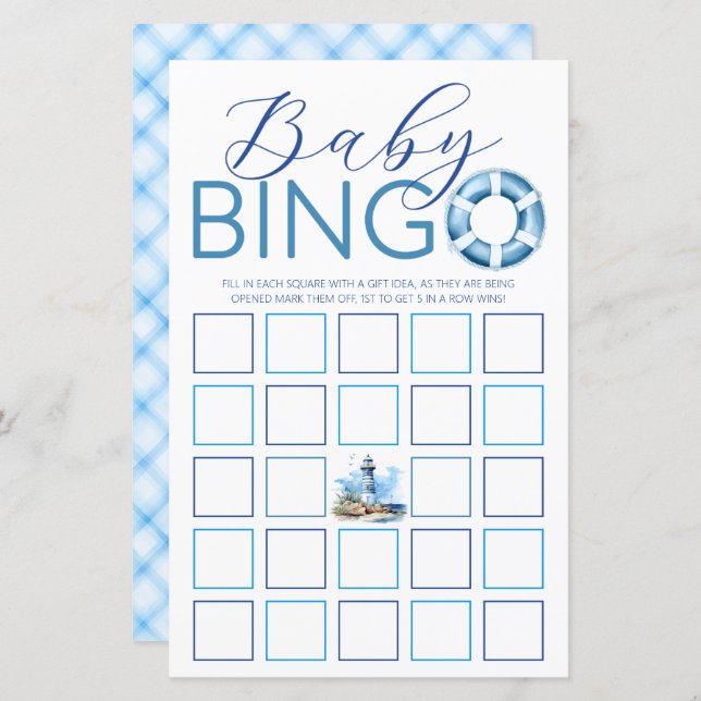 Lámina Ahoy es un juego de Bingo Nautical Baby Shower (Anverso / Reverso)