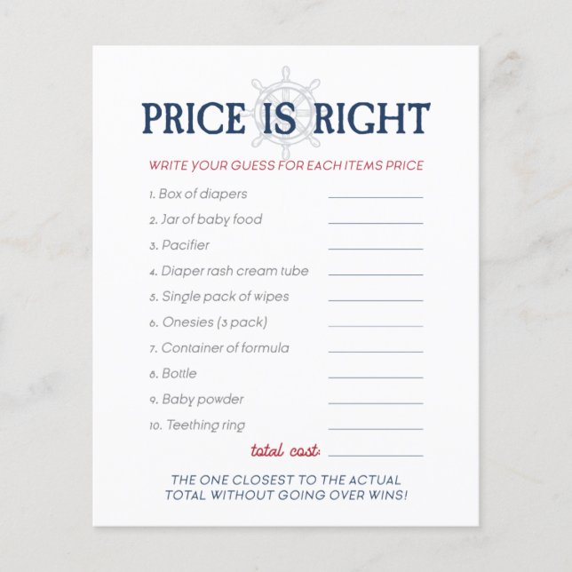 Lámina Ahoy es un juego de precios para Baby Shower Nauti (Anverso)