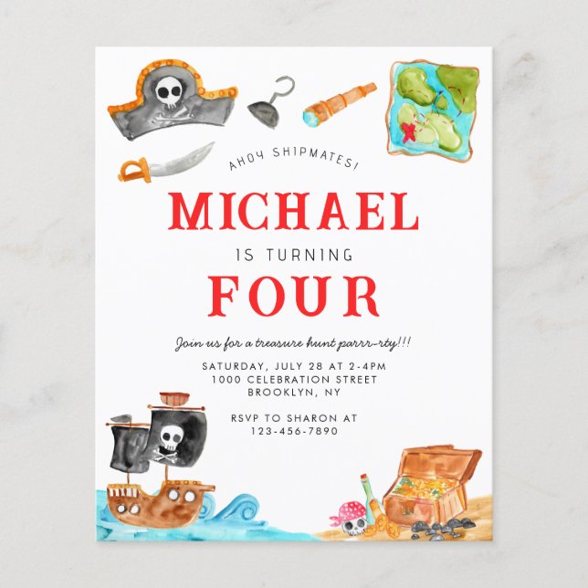 Lámina Ahoy Matey Treasure Hunt Pirate Cumpleaños (Anverso)