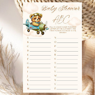 Lámina Airplane Teddy Bear Baby Shower Game ABC