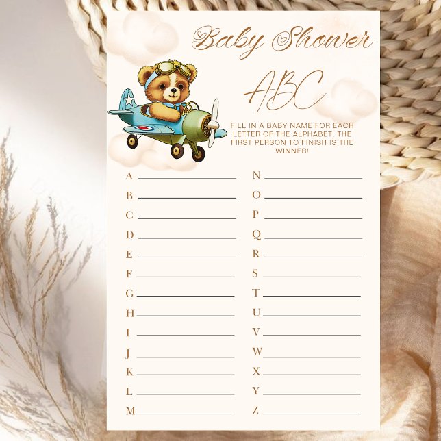 Lámina Airplane Teddy Bear Baby Shower Game ABC (Airplane Teddy Bear Baby Shower Game ABC)