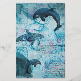 Lámina Álbum de recortes decoupage de vida oceánica azul