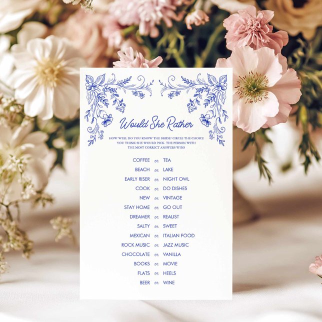 Lámina Algo Azul le gustaría que duchara el juego (Would she rather blue bridal shower game)