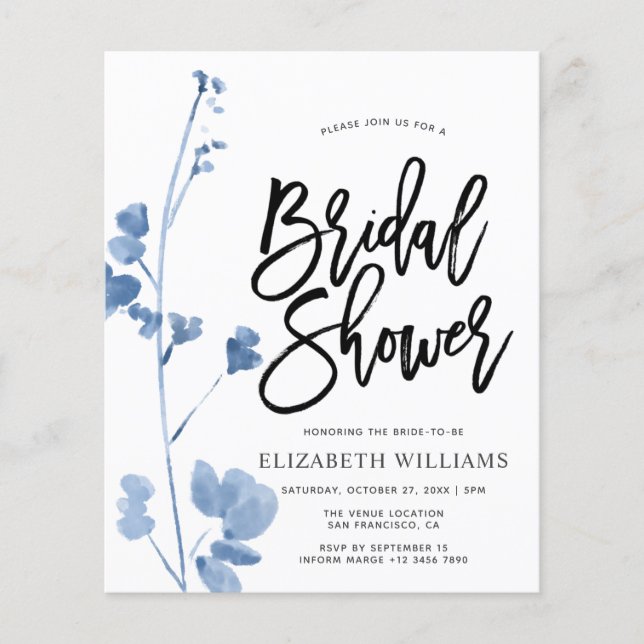 Lámina Algo de Blue Wildflower Bridal Shower Invite (Anverso)