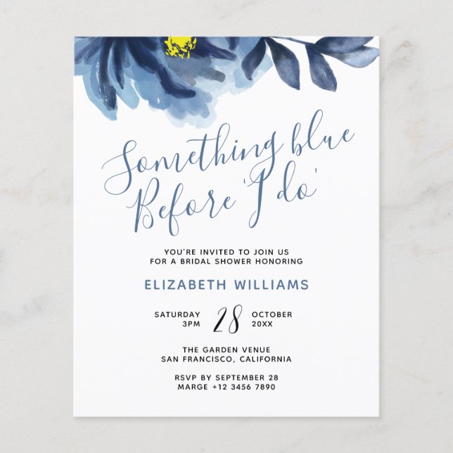 Lámina Algo Floral Azul Invitación a la ducha de novia (Anverso)