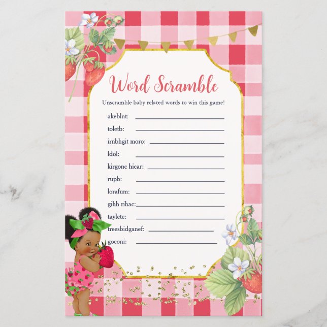 Lámina Alguien Berry Sweet Strawberry Word Scramble Game (Anverso)