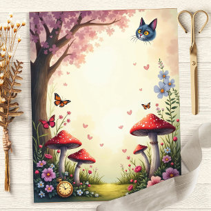 Lámina Alice Cheshire Cat Mushroom Garden Scrapbook Paper