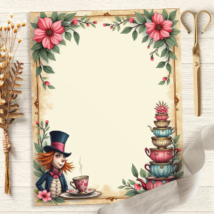 Lámina Alice Mad Hatter Teacup Stack Scrapbook Paper