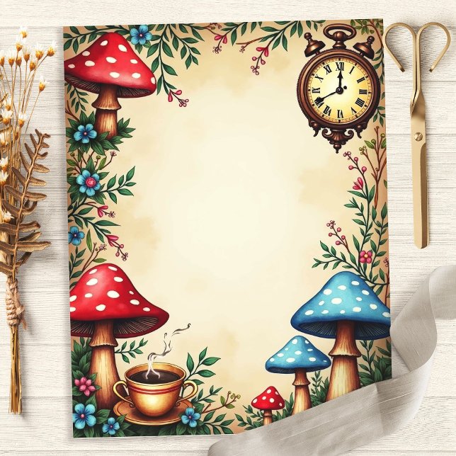 Lámina Alice Mushrooms Teacup Clock Scrapbook (Subido por el creador)