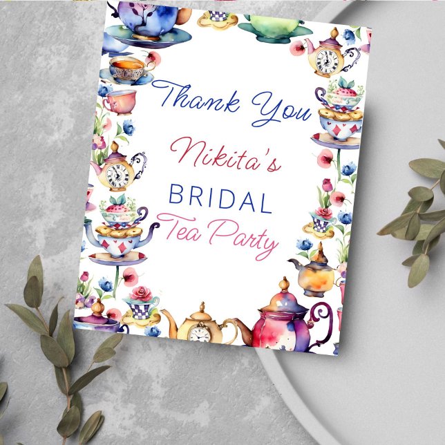 Lámina Alicia en la ducha de novia en el maravilloso país (Bridal shower tea party thank you card Alice in wonderland themed bridal shower thank you card)