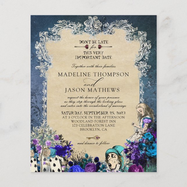 Lámina Alicia oscura elegante de presupuesto en Boda de M (Anverso)