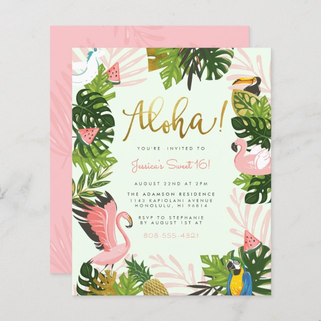 Lámina Aloha Hawaii Tropical Gold con presupuesto verde (Anverso / Reverso)