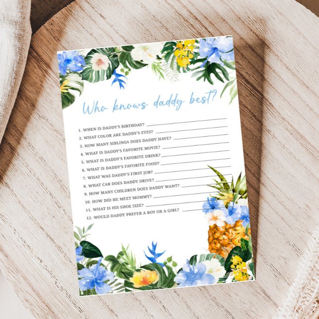 Lámina Aloha Pineapple Baby Shower Who Knows Daddy Game (Aloha Baby Baby Shower Game)