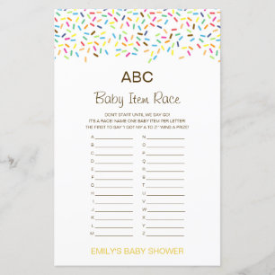 Lámina Alphabet Baby Item Baby Shower Game IMPRESIONADO