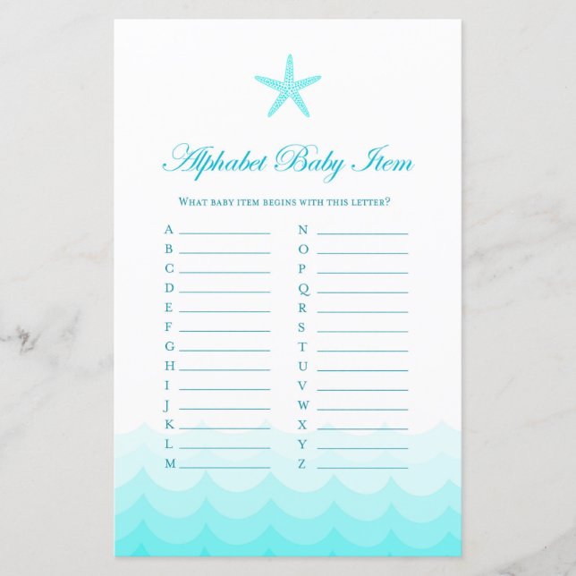 Lámina Alphabet Baby Item - Juego Baby Shower (Anverso)