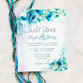 Lámina Ama las flores verde azuladas azules Invitación a 