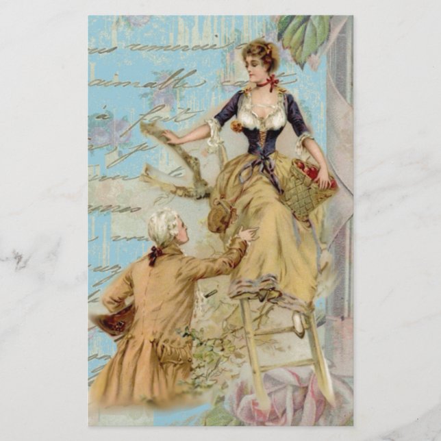 Lámina Amantes románticos de París azul Shabbychic (Anverso)