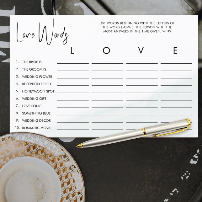 Lámina Amar Novias Ducha Juego de palabras Suave Lavado V (Love word game for bridal shower guests to enjoy)