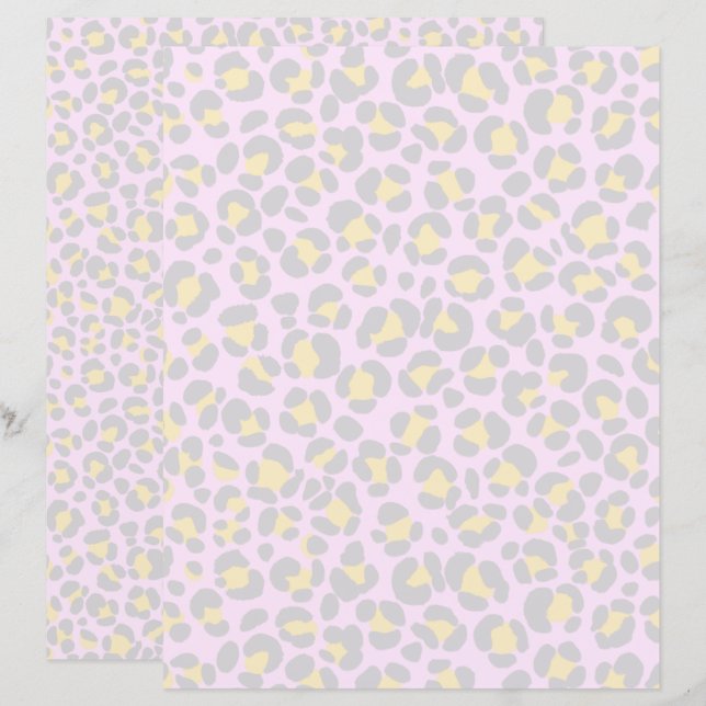 Lámina Amarillo gris rosado del Leopardo Pastel (Anverso / Reverso)