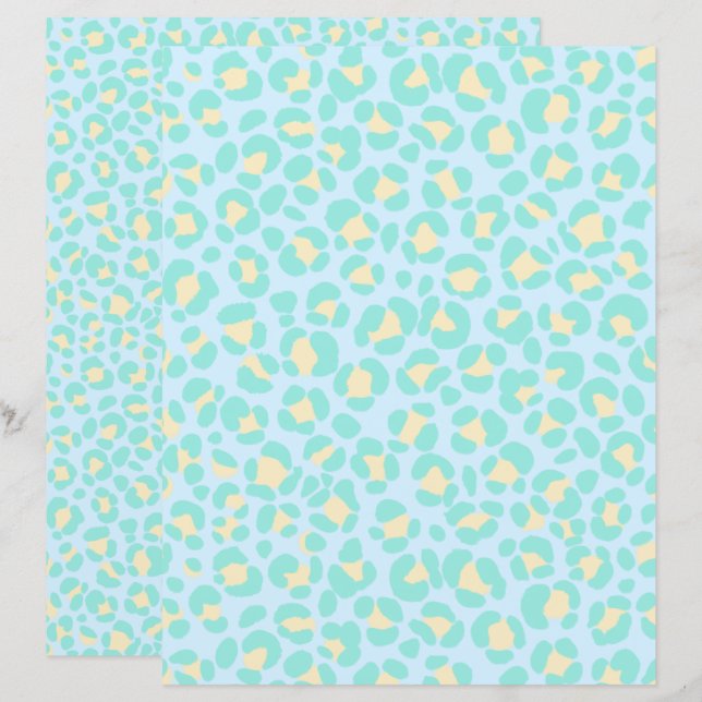 Lámina Amarillo Verde azulado azul Leopardo Pastel (Anverso / Reverso)
