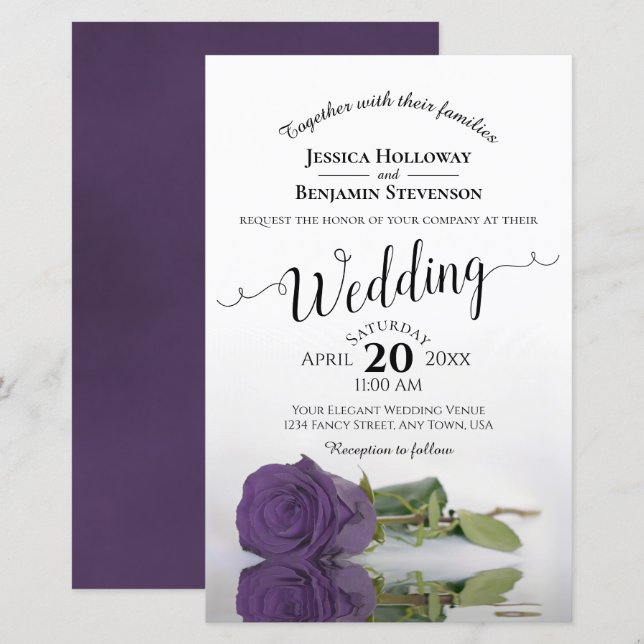 Lámina Amethyst Purple Rosa PRESUPUESTO Invitación a matr (Anverso / Reverso)