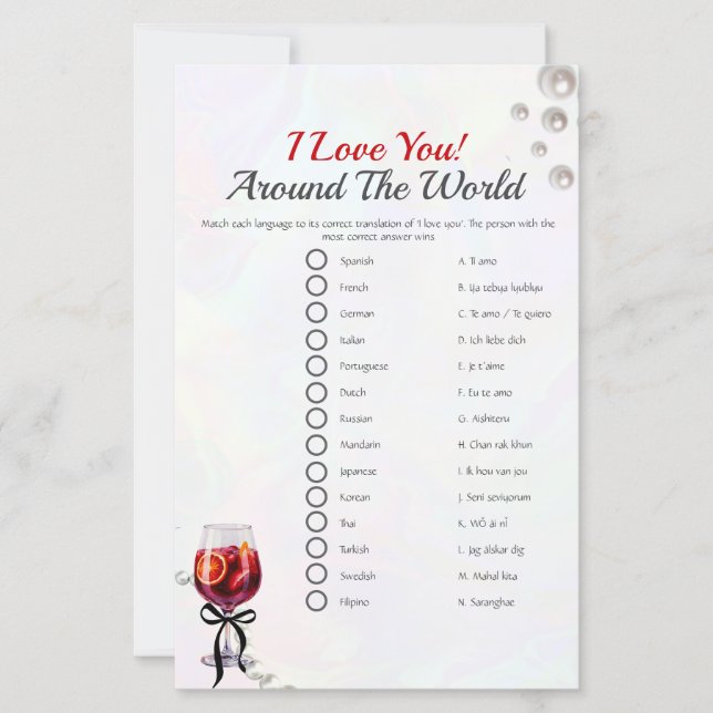 Lámina Amo por todo el mundo juego de la ducha de novia (Anverso)