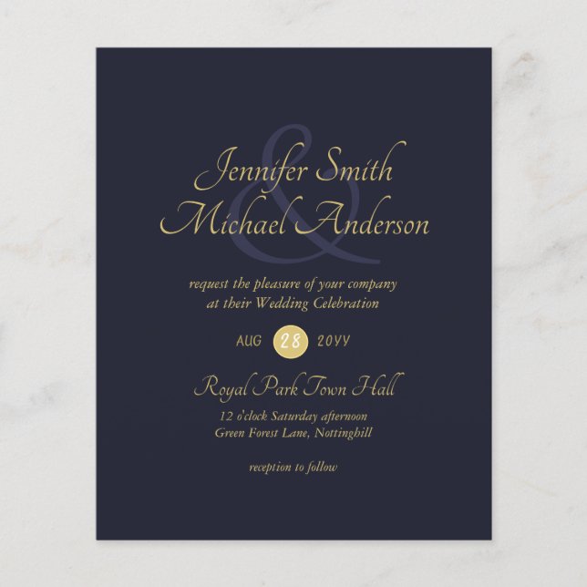 Lámina Ampersand simple Boda de oro azul oscuro (Anverso)