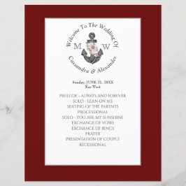 Lámina Ancla floral Boda naumático Maroon Red