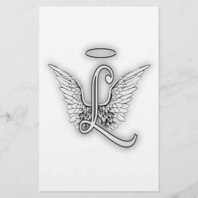 Lámina Angel Alphabet L Letra Inicial Wings Halo (Anverso)